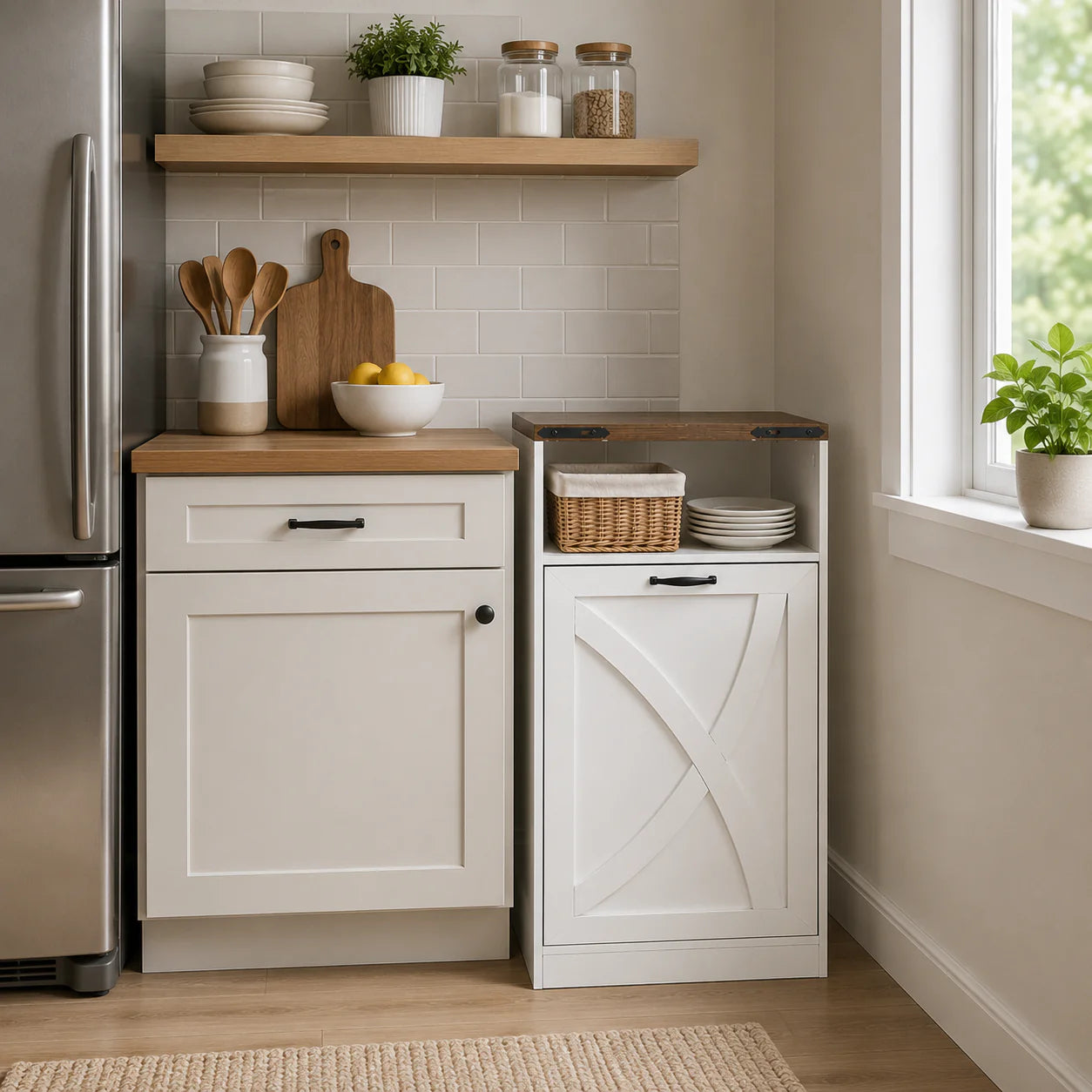 38" Modern Storage Cabinet with Hidden Trash Can Holder
