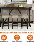 59" Rustic Dining & Bar Table Set with 3 Stools and USB Charging Ports