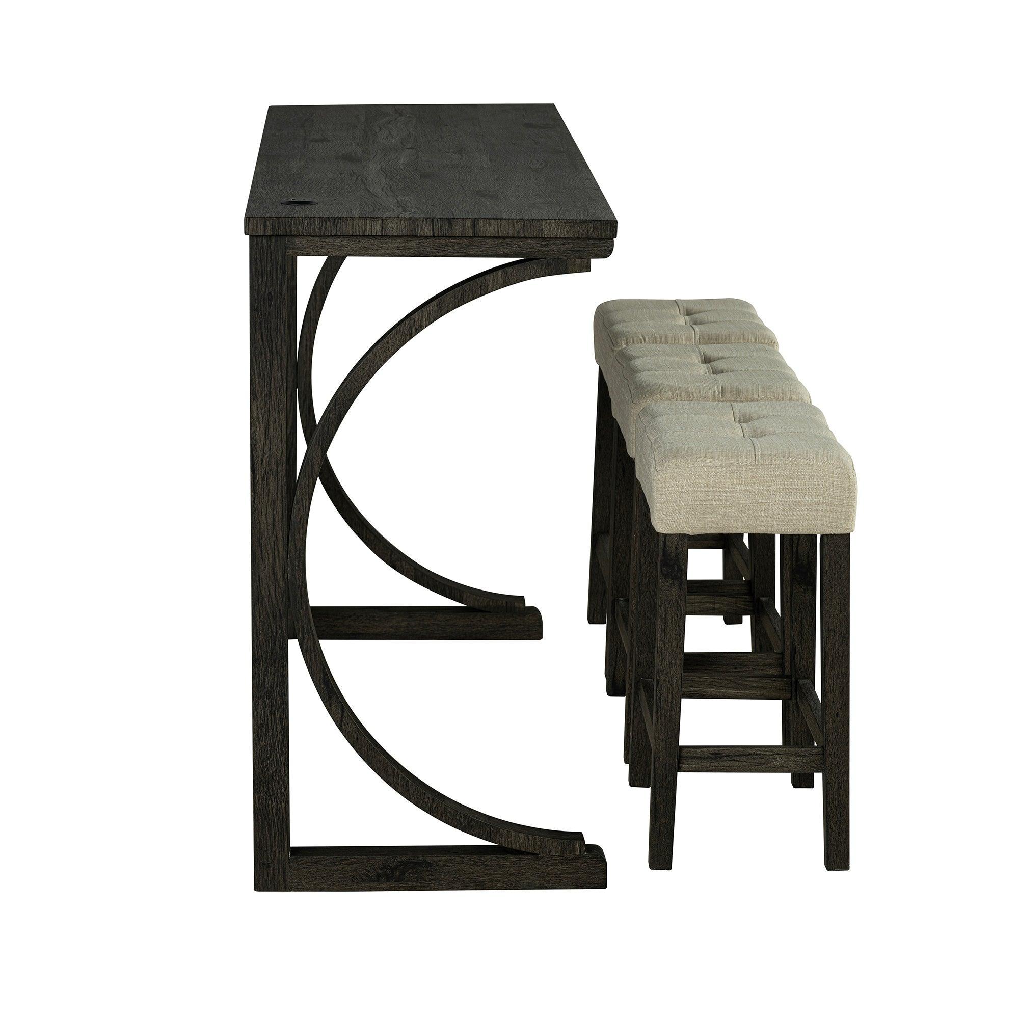 59" Rustic Dining &amp; Bar Table Set with 3 Stools and USB Charging Ports