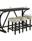 59" Rustic Dining & Bar Table Set with 3 Stools and USB Charging Ports