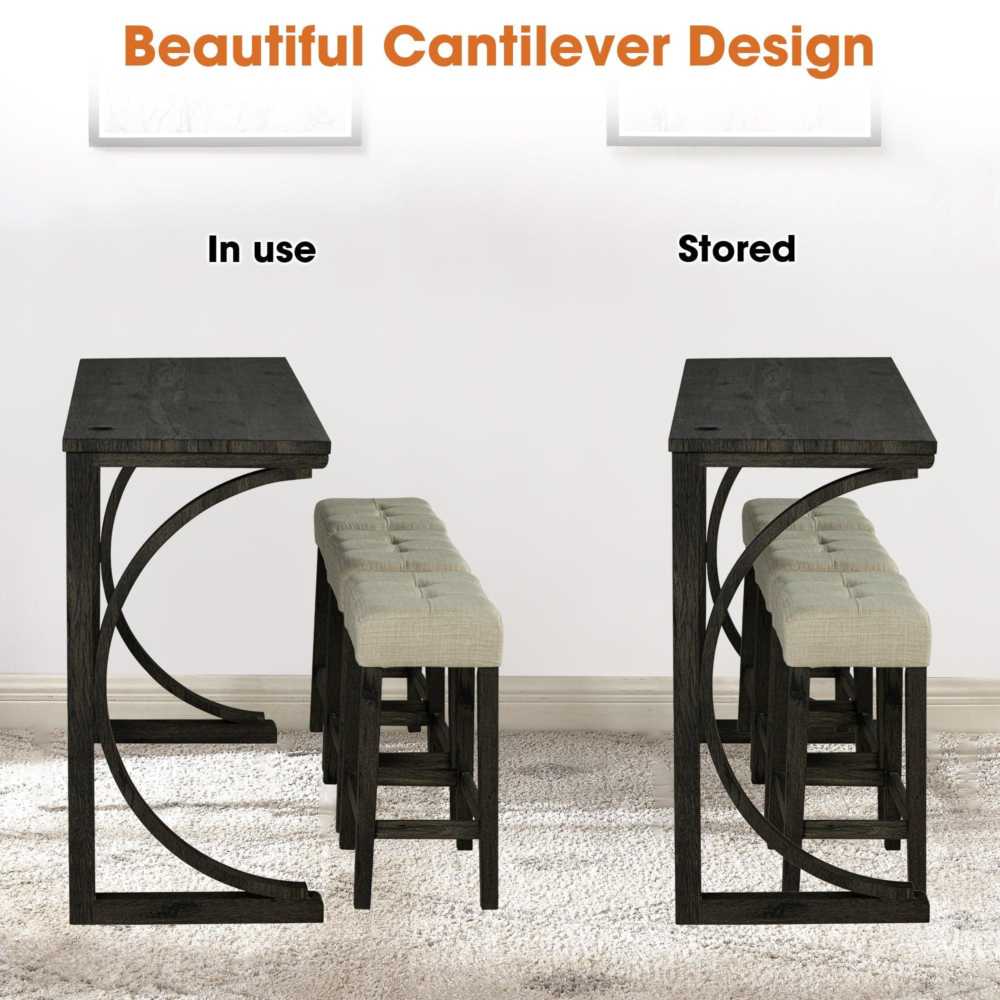 59" Rustic Dining &amp; Bar Table Set with 3 Stools and USB Charging Ports
