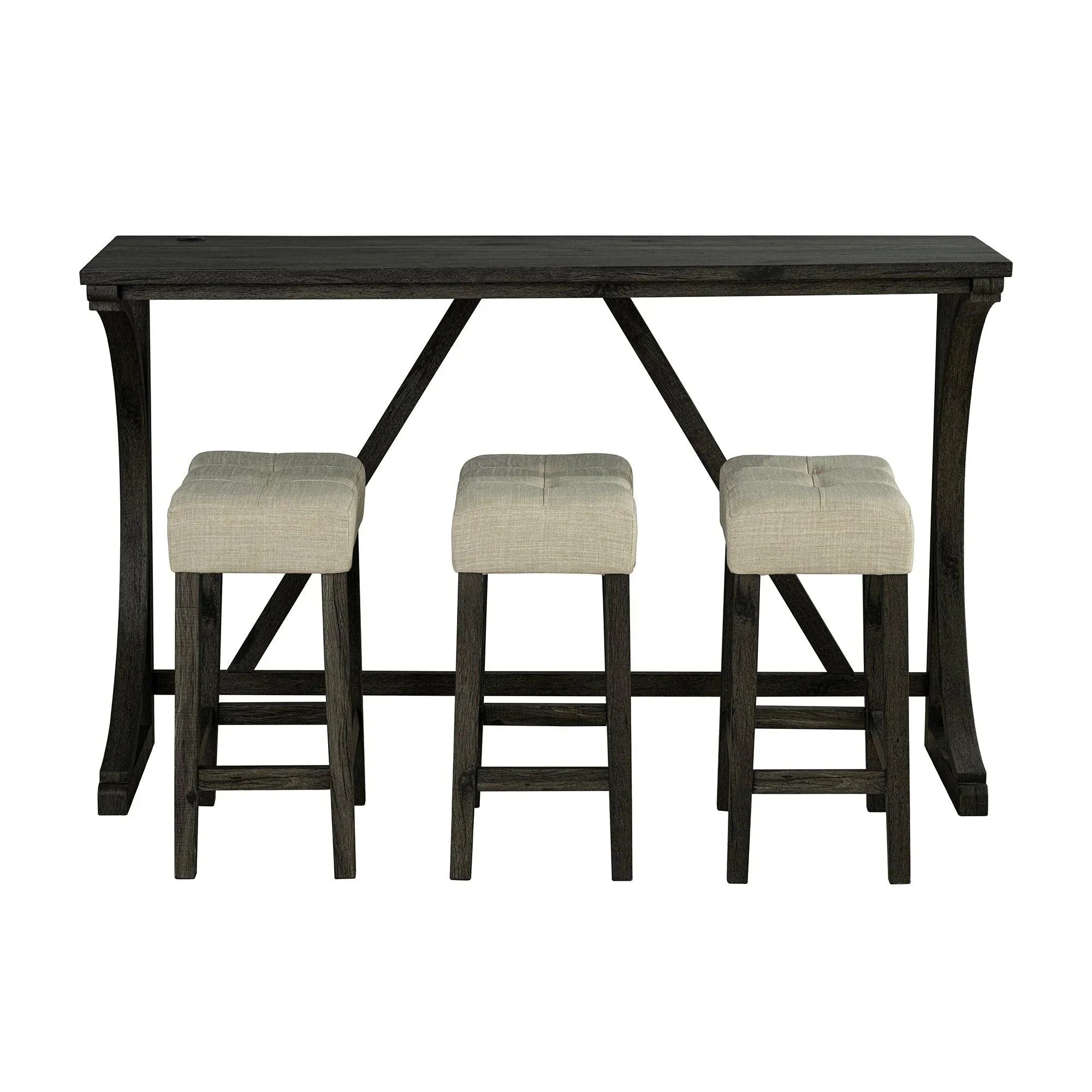59" Rustic Dining & Bar Table Set with 3 Stools and USB Charging Ports