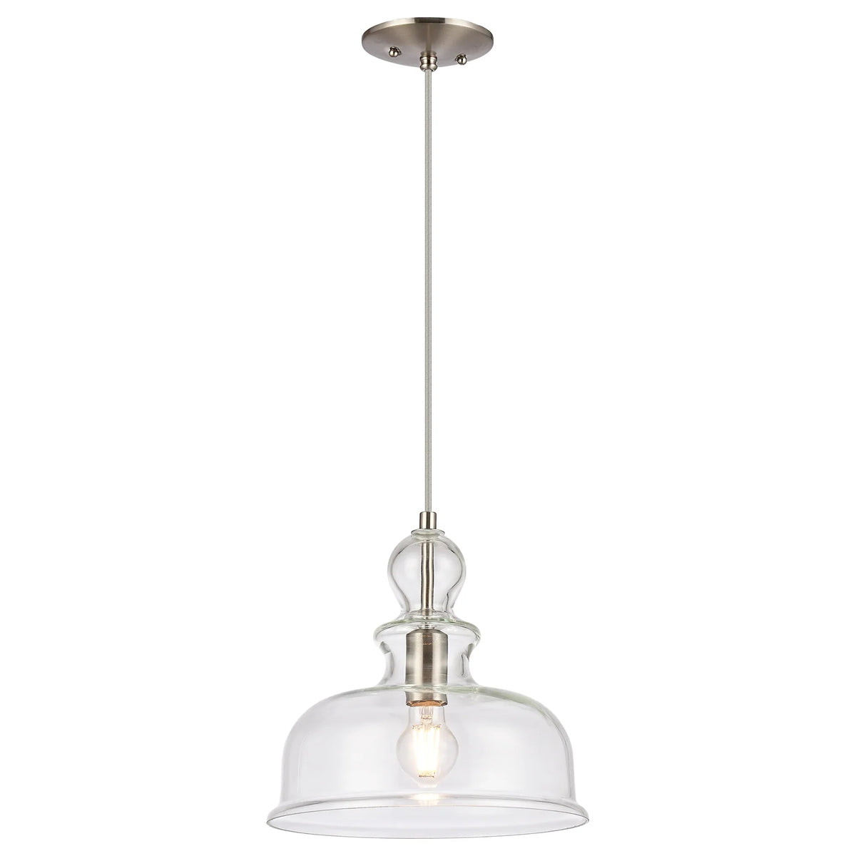 Lucille 1-Light Brushed Nickel Clear Glass Pendant