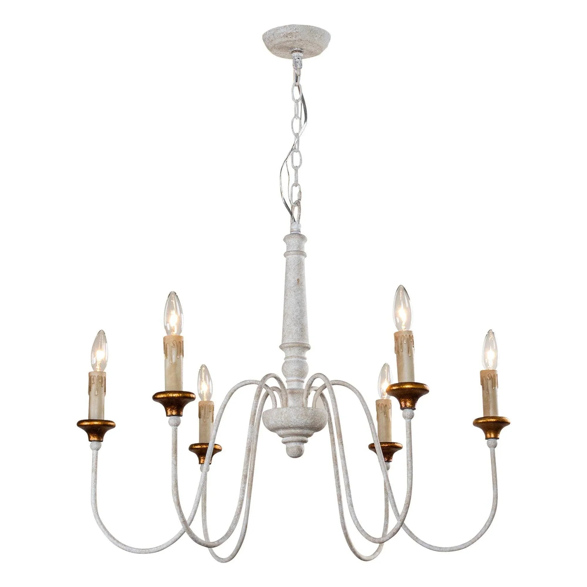 French Country 6 Light Candle Style Distressed Chandelier - IPLUS Lighting