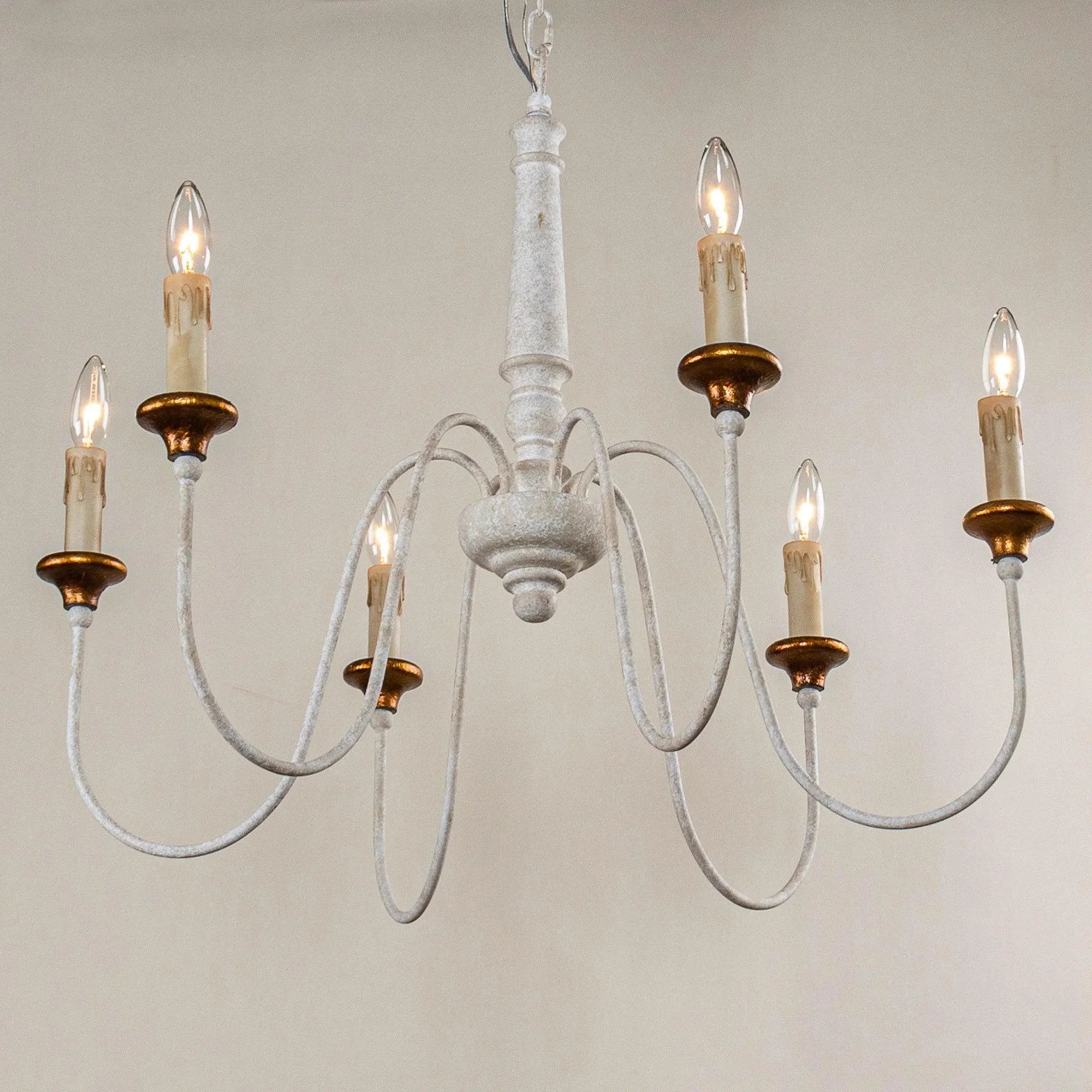 French Country 6 Light Candle Style Distressed Chandelier - IPLUS Lighting