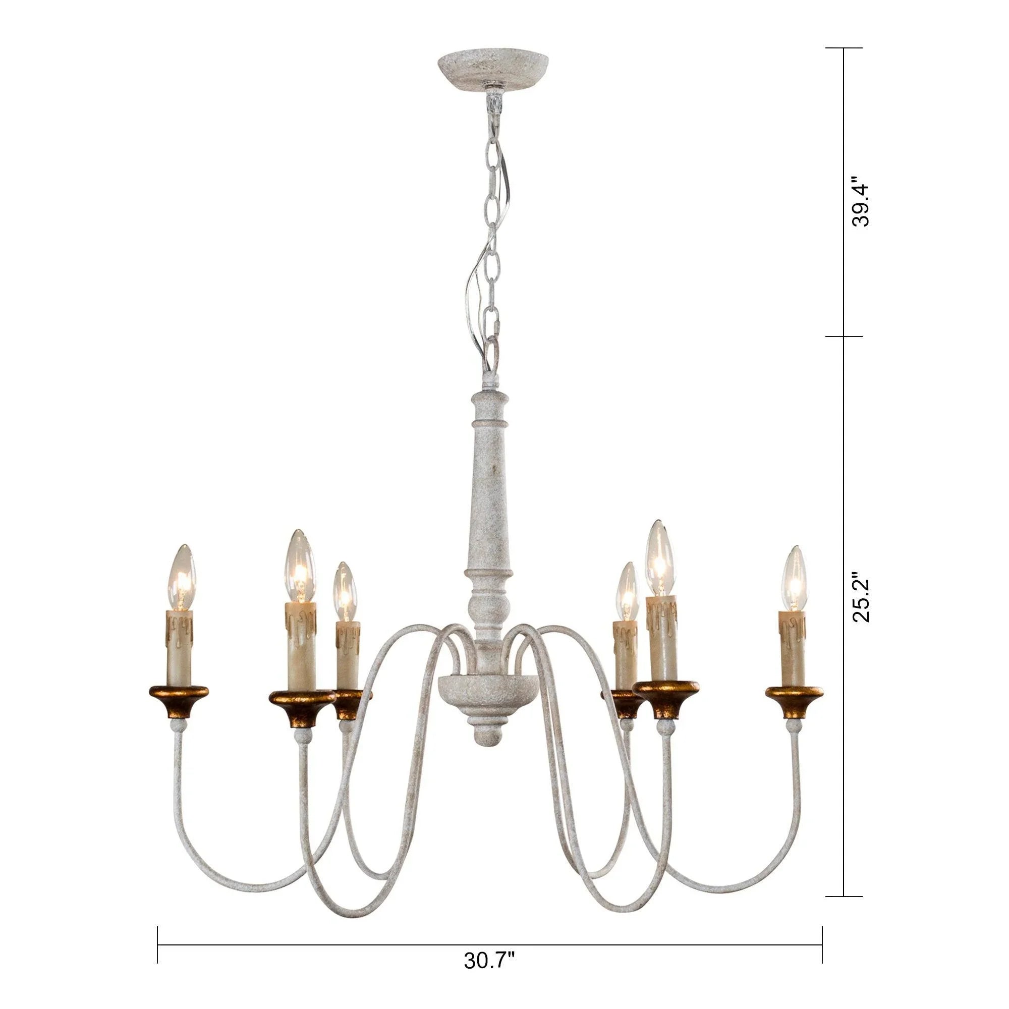 French Country 6 Light Candle Style Distressed Chandelier - IPLUS Lighting