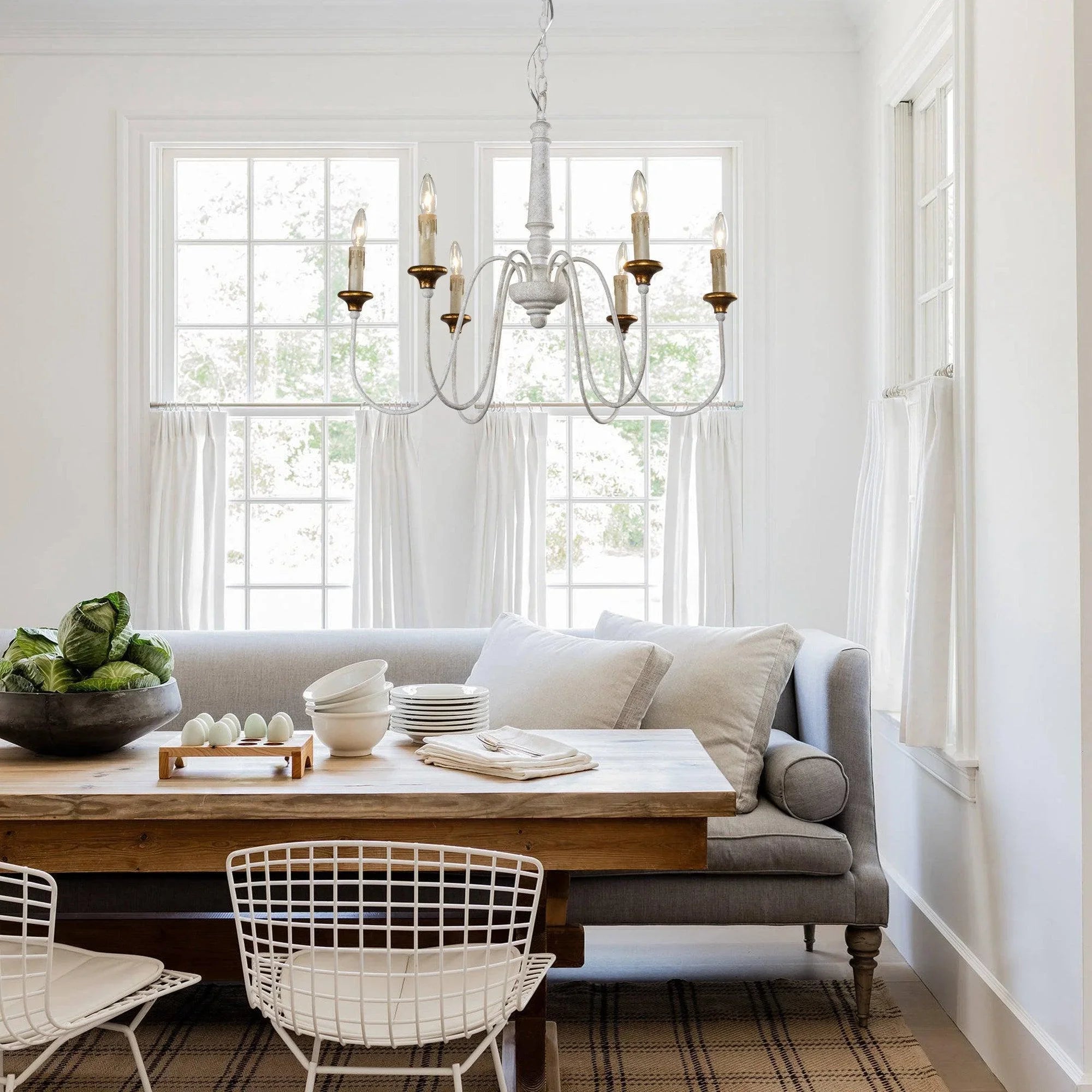 French Country 6 Light Candle Style Distressed Chandelier - IPLUS Lighting