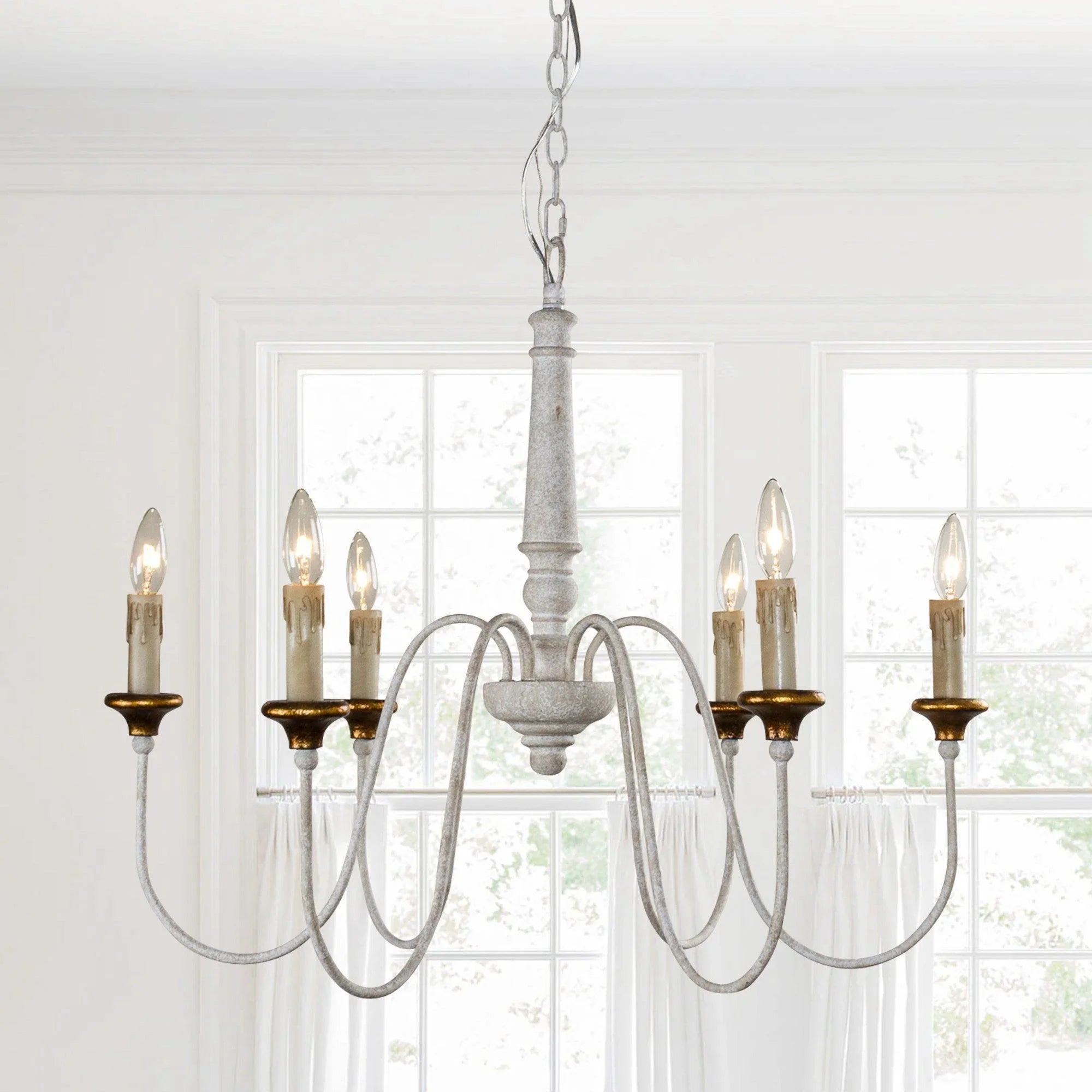 French Country 6 Light Candle Style Distressed Chandelier - IPLUS Lighting