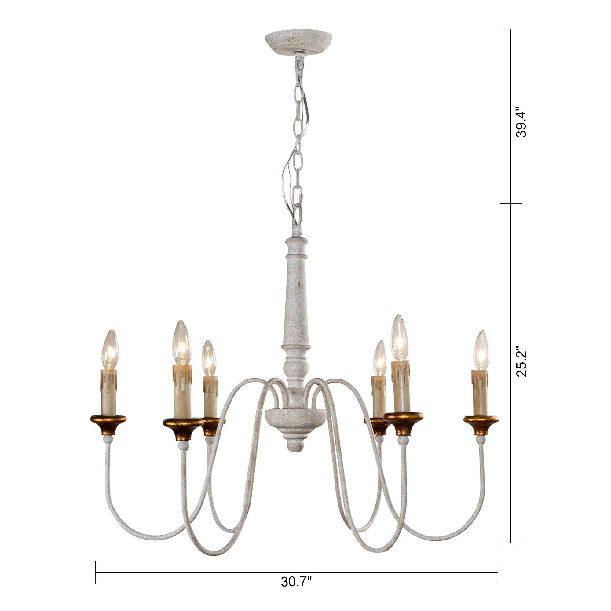 6-Light French Country Candle-Style Chandelier in Distressed - ParrotUncle