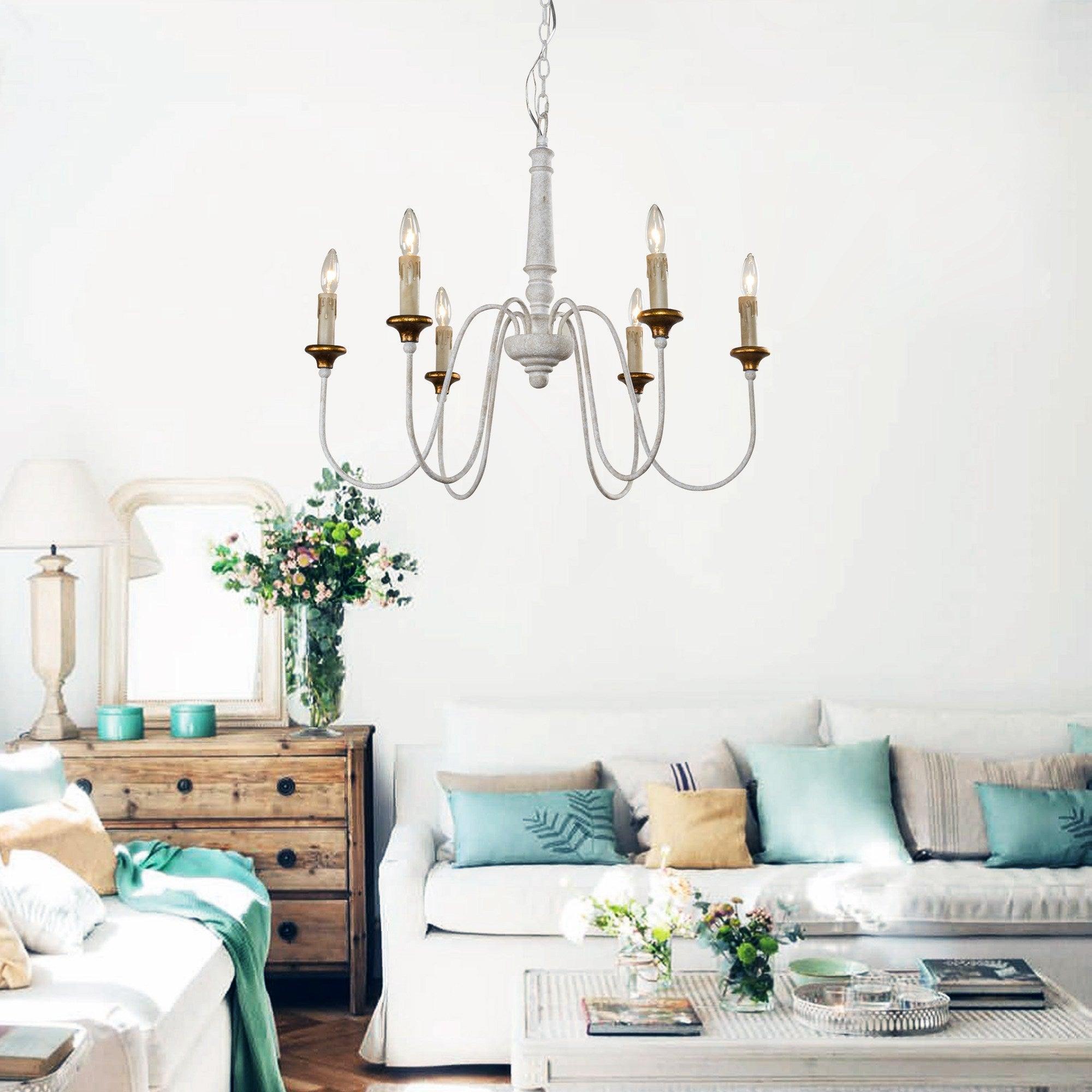 6-Light French Country Candle-Style Chandelier in Distressed - ParrotUncle