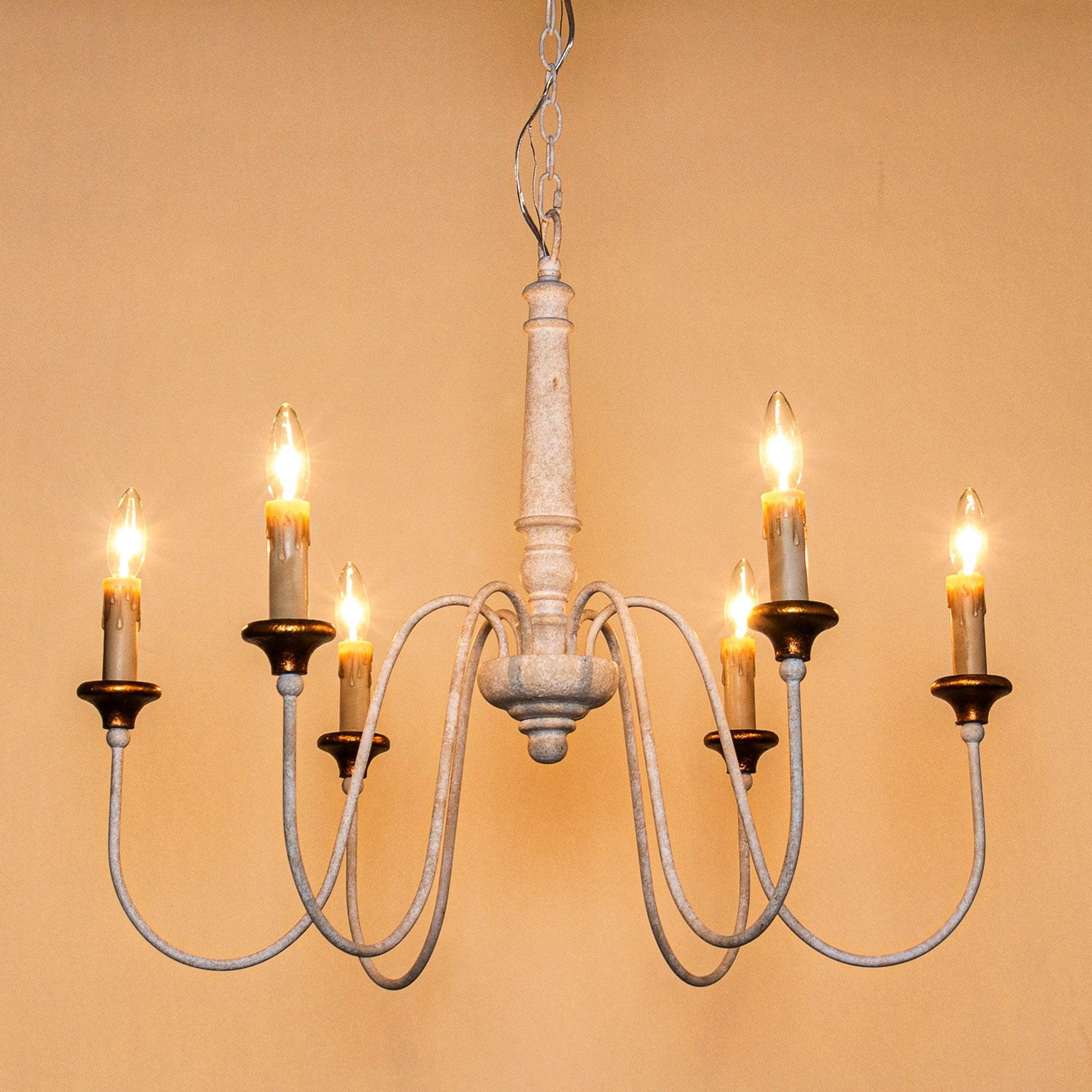 6-Light French Country Candle-Style Chandelier in Distressed - ParrotUncle