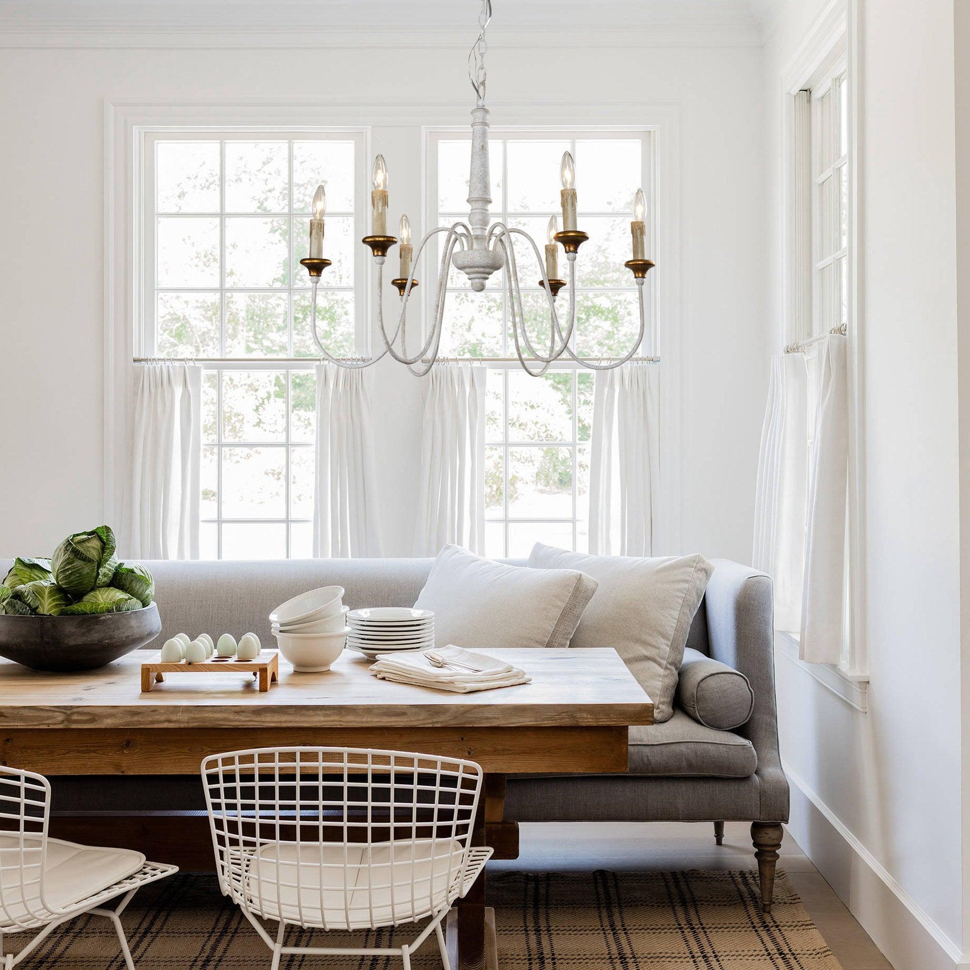 6-Light French Country Candle-Style Chandelier in Distressed - ParrotUncle