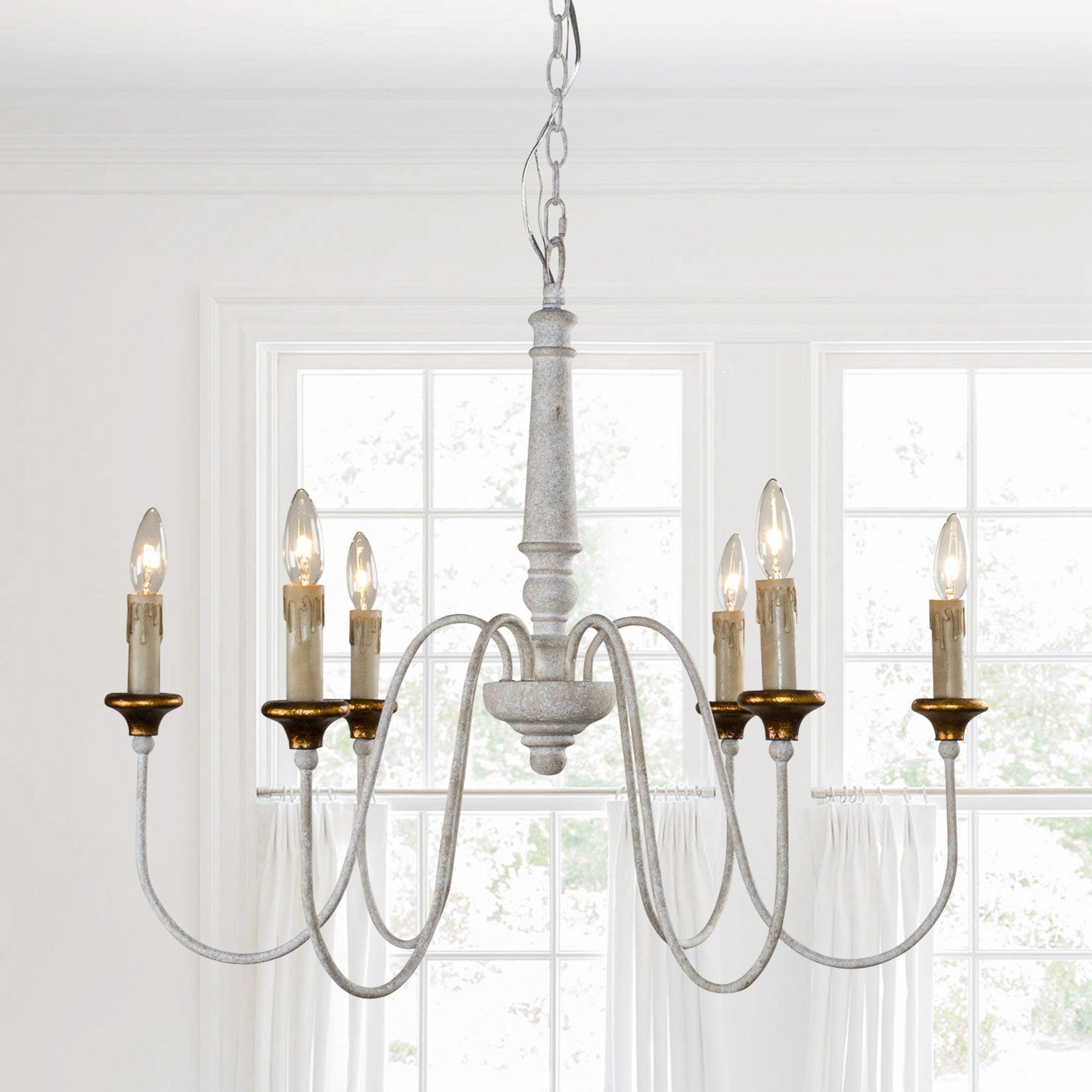 6-Light French Country Candle-Style Chandelier in Distressed - ParrotUncle