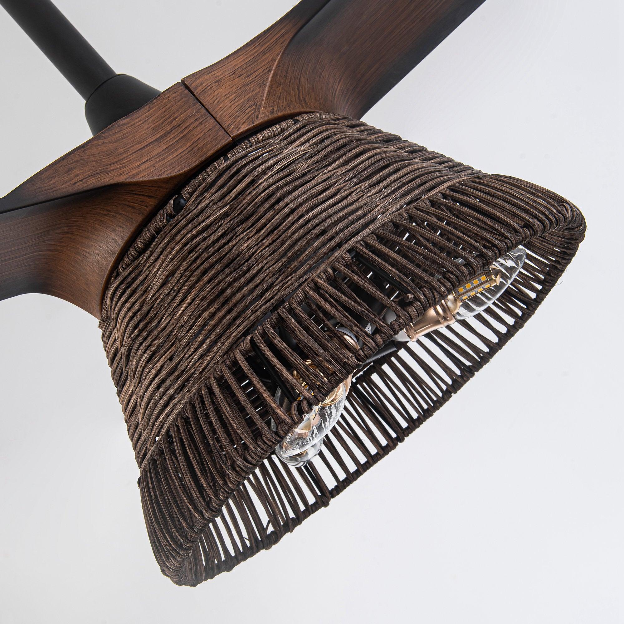 60" Farmhouse Rattan Downrod Mount Ceiling Fan - IPLUS Lighting