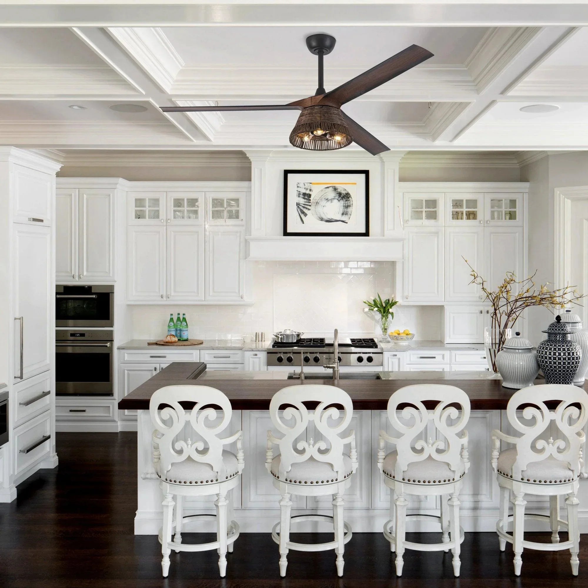 60" Farmhouse Rattan Downrod Mount Ceiling Fan - IPLUS Lighting