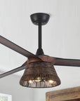 60" Farmhouse Rattan Downrod Mount Ceiling Fan - IPLUS Lighting