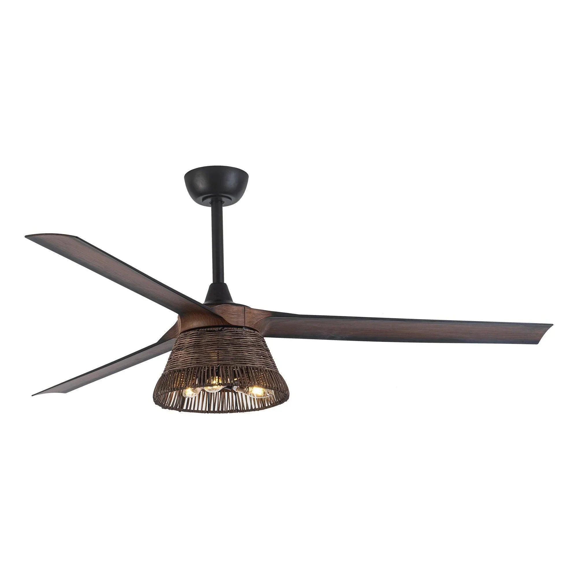 60" Farmhouse Rattan Downrod Mount Ceiling Fan - IPLUS Lighting