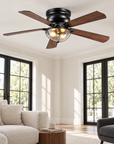 52" Rowan Modern Farmhouse Flush Mount Ceiling Fan with Light