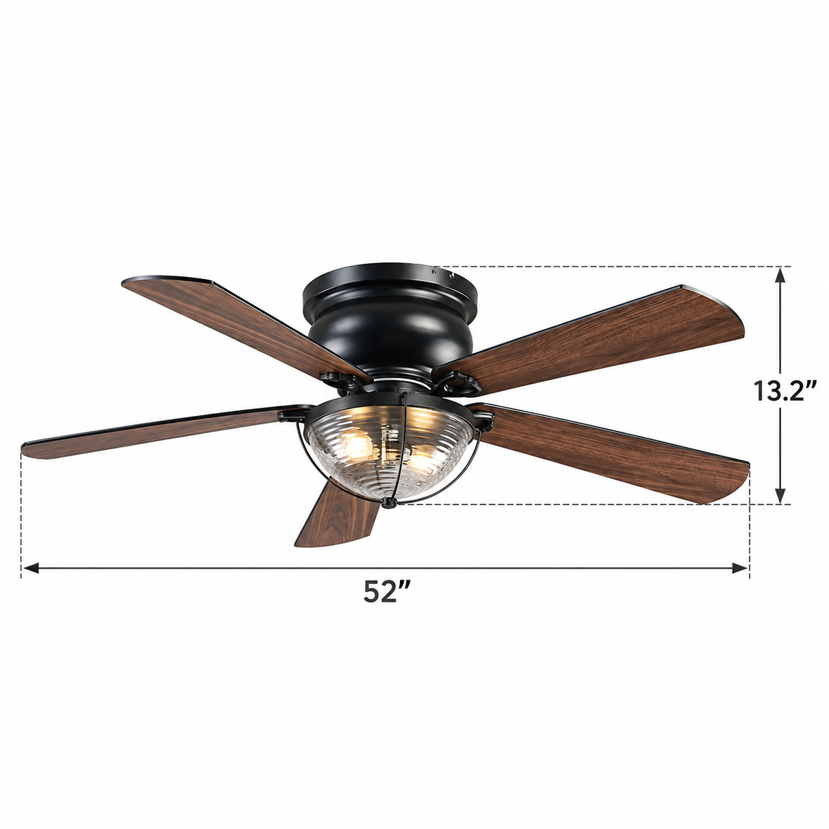 52" Rowan Modern Farmhouse Flush Mount Ceiling Fan with Light