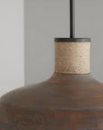 Rustic Industrial 1 - Light Wooden Pendant Light with Jute Rope Accent