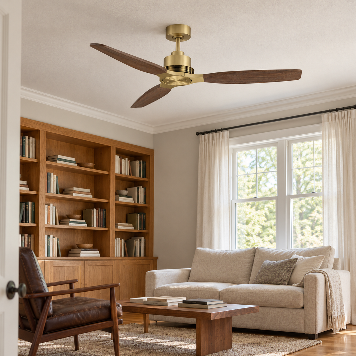 48" Louise Modern Soft Brass Ceiling Fan with Solid Wood Blades