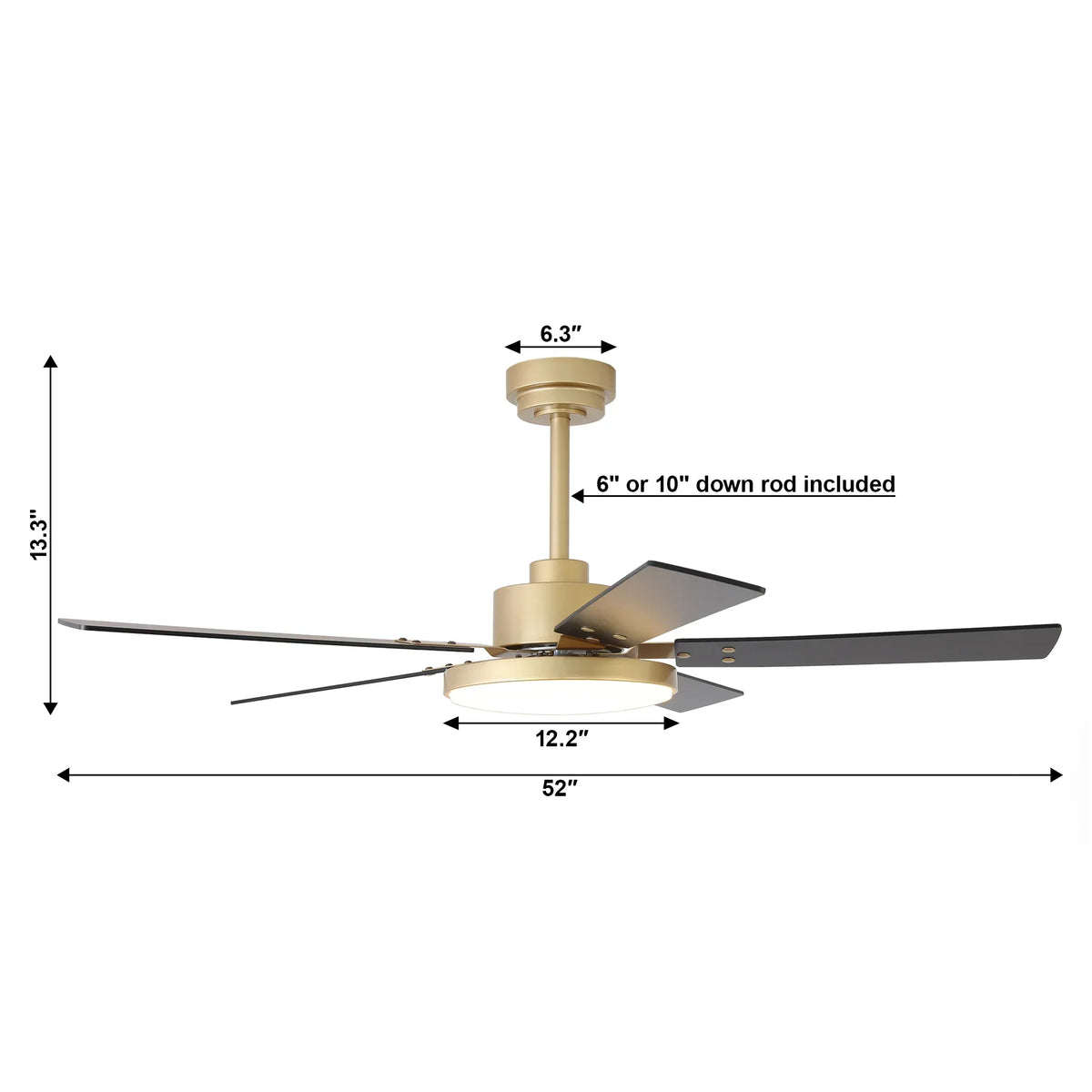 52" Auren Modern Brass LED Ceiling Fan with Reversible Blades