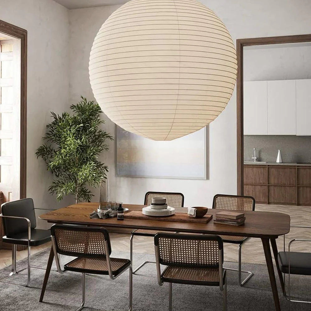 LUNA 19.7&quot; Off-White Linen Pendant Light – Handcrafted Japandi Lighting