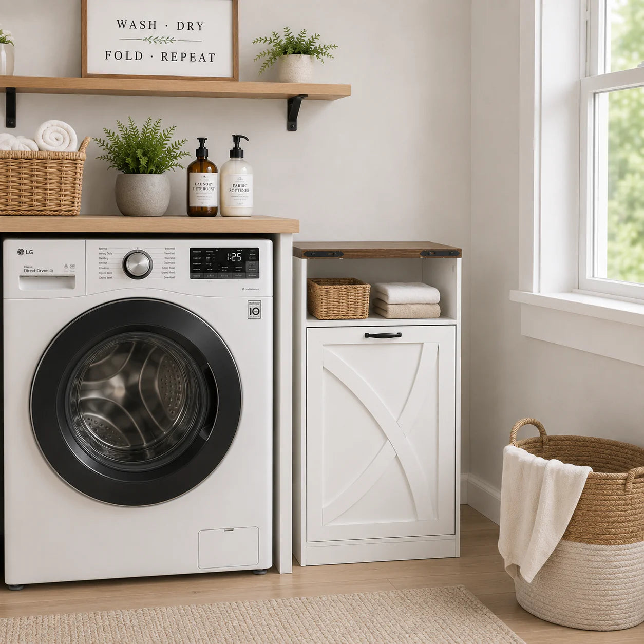 38" Modern Storage Cabinet with Hidden Trash Can Holder
