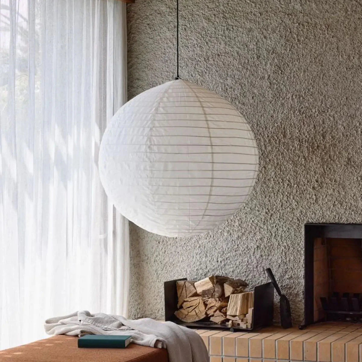 LUNA 19.7&quot; Off-White Linen Pendant Light – Handcrafted Japandi Lighting