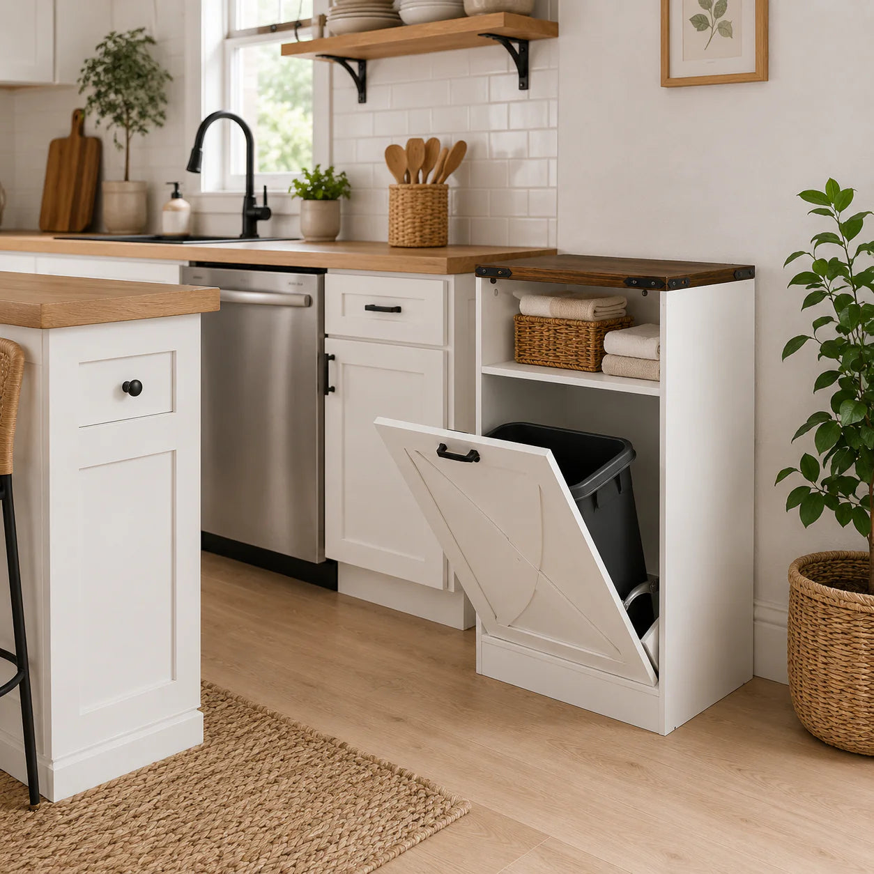 38" Modern Storage Cabinet with Hidden Trash Can Holder