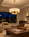 Solenne 5-Light Vintage Brass Chandelier with Cotton Rope Drum Shade