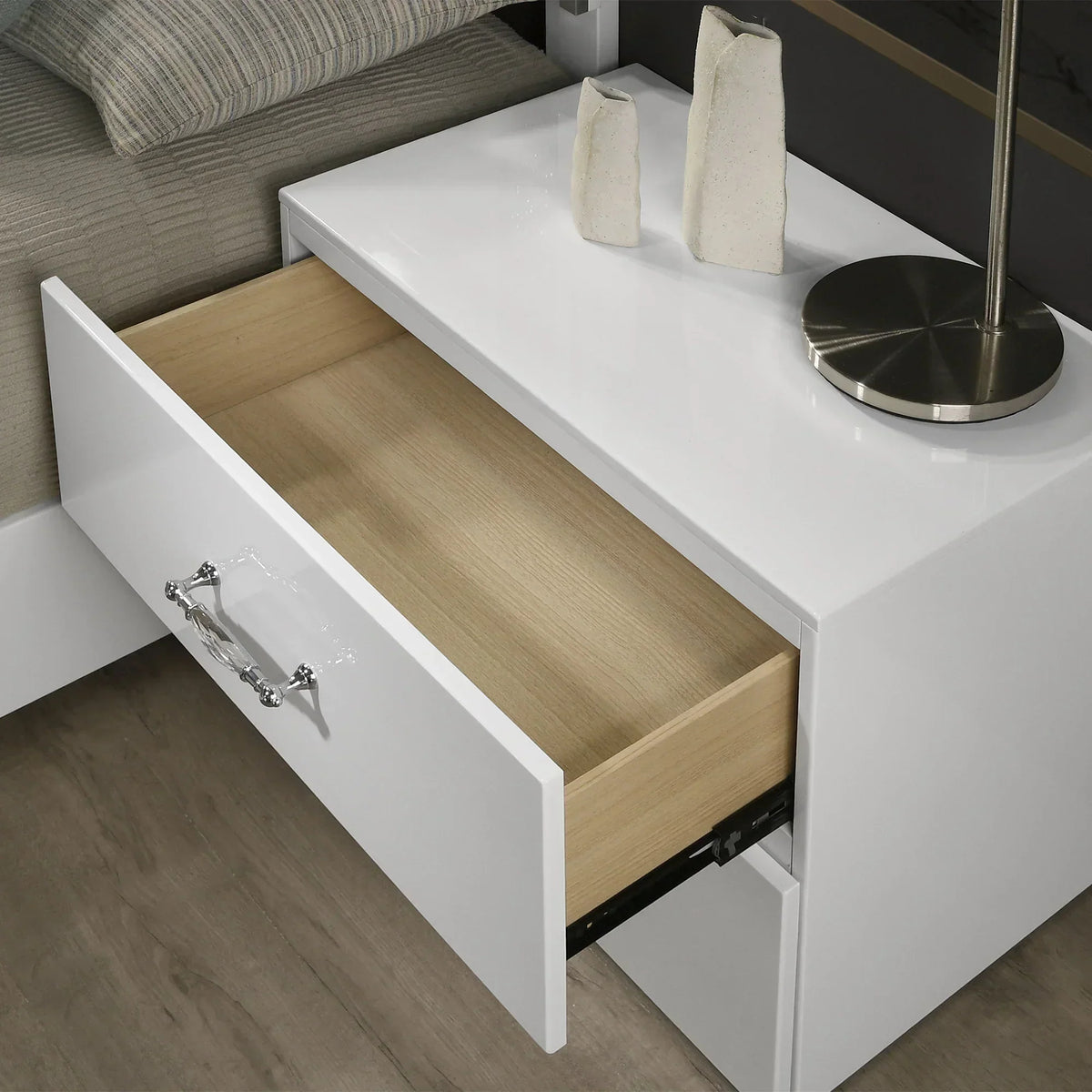 Stoholm White 2-Drawer Nightstand with Crystal-Style Handles