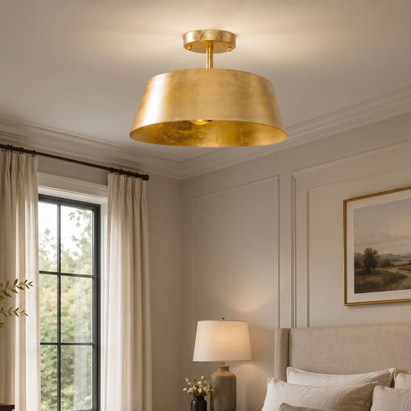 Modern Golden Downrod 3-Light Semi Flush Mount Light