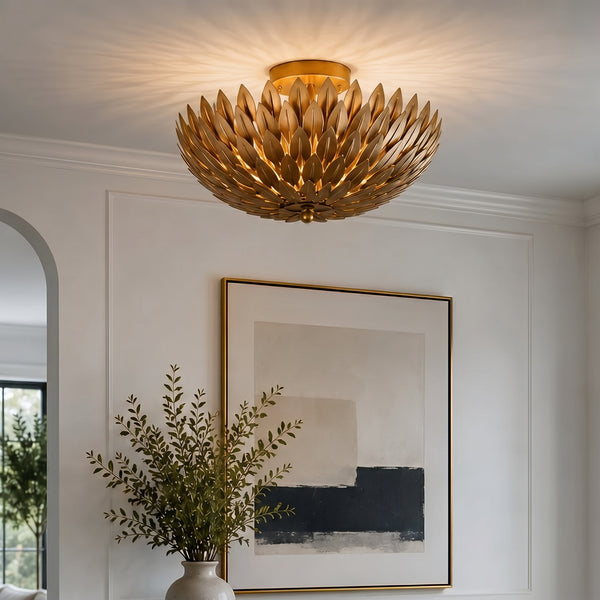 16 Inch Farmhouse Golden 3-Light Semi Flush Mount Light
