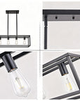 4 Light Modern Matte Black Linear Chandelier Rectangle Open Frame Ceiling Light