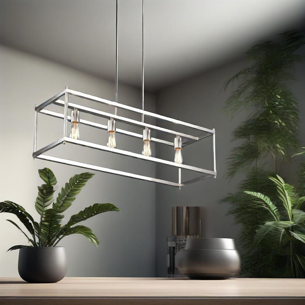 4 Light Modern Matte Black Linear Chandelier Rectangle Open Frame Ceiling Light