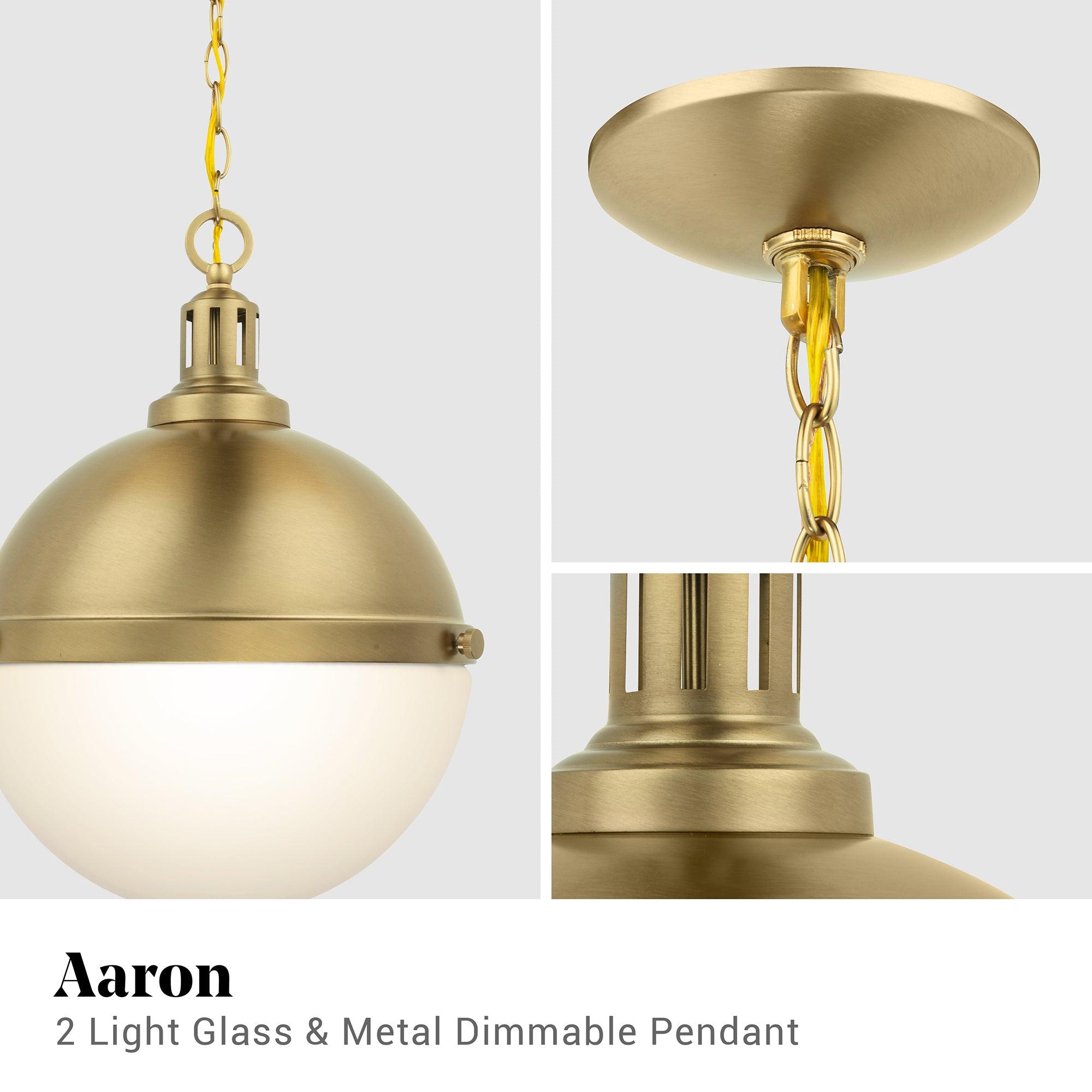 Dimmable Aaron 12 Inch 2-Light Gold Pendant Light