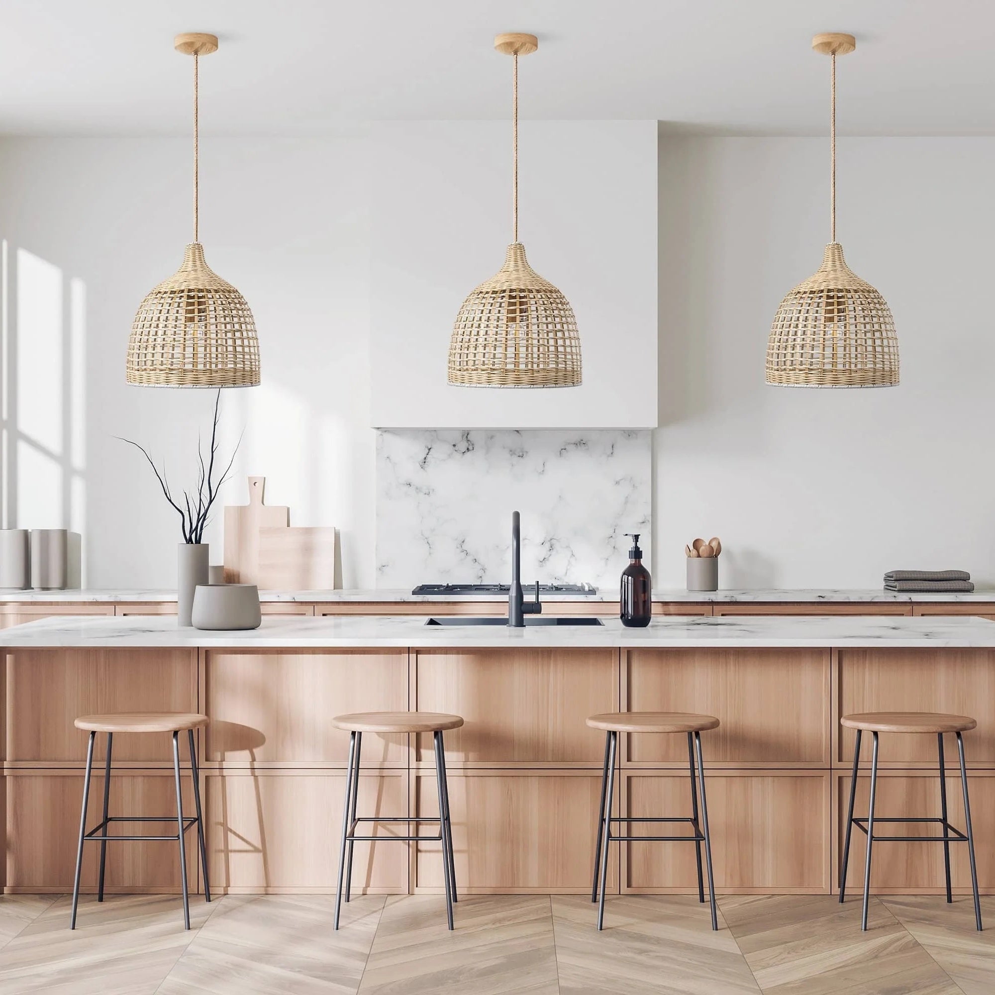 Ellie 1-Light Boho Rattan Hanging Pendant Lamp