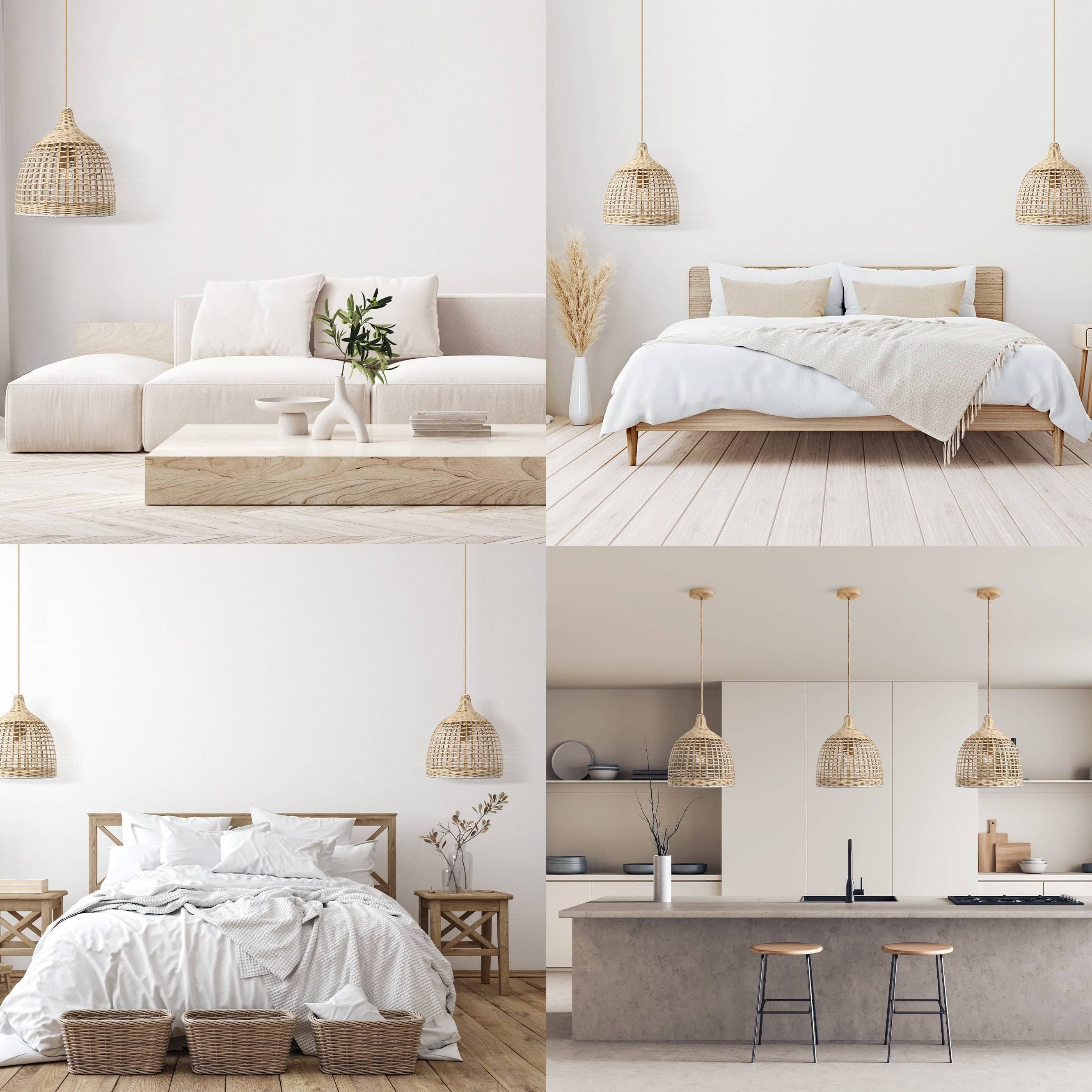 Ellie 1-Light Boho Rattan Hanging Pendant Lamp