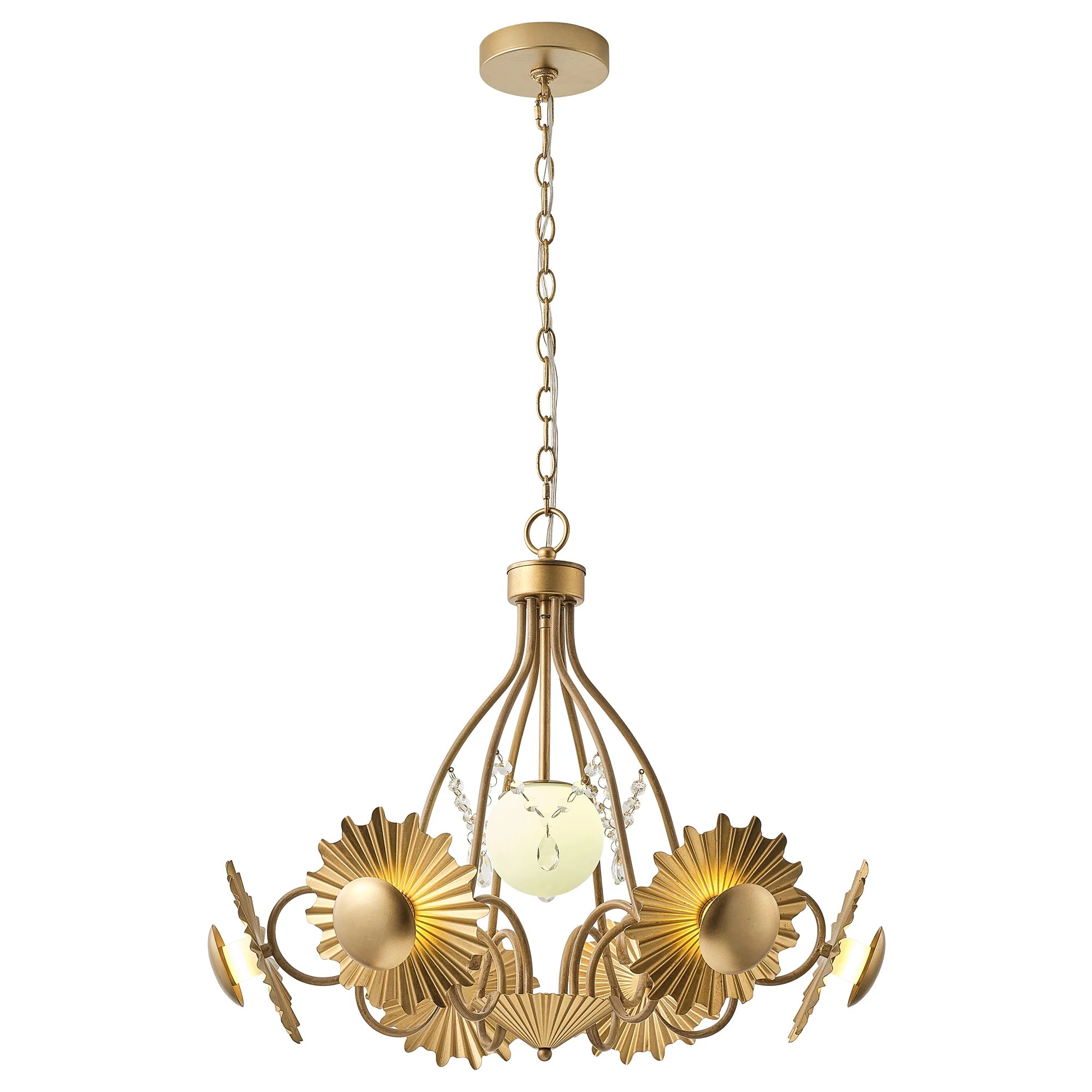 7-Light Botanical Chandelier with Gold Flower Petal Design