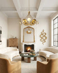 7-Light Botanical Chandelier with Gold Flower Petal Design