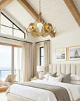 7-Light Botanical Chandelier with Gold Flower Petal Design