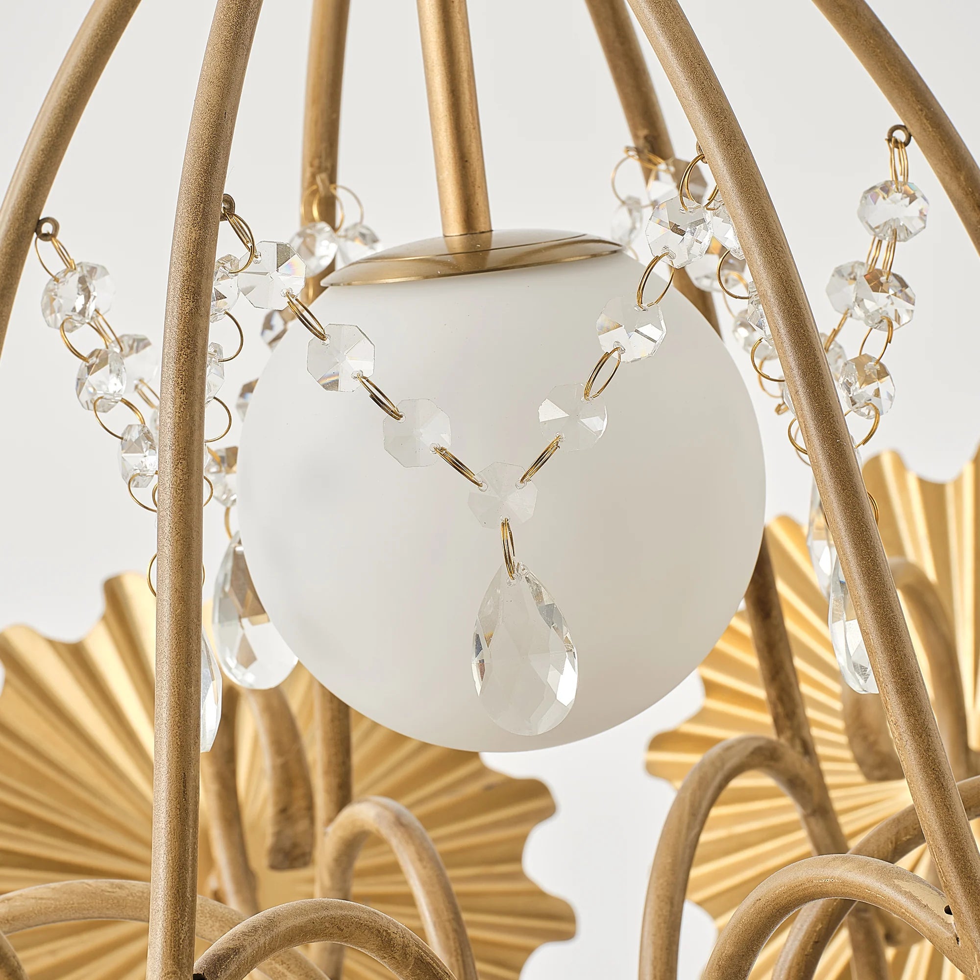 7-Light Botanical Chandelier with Gold Flower Petal Design