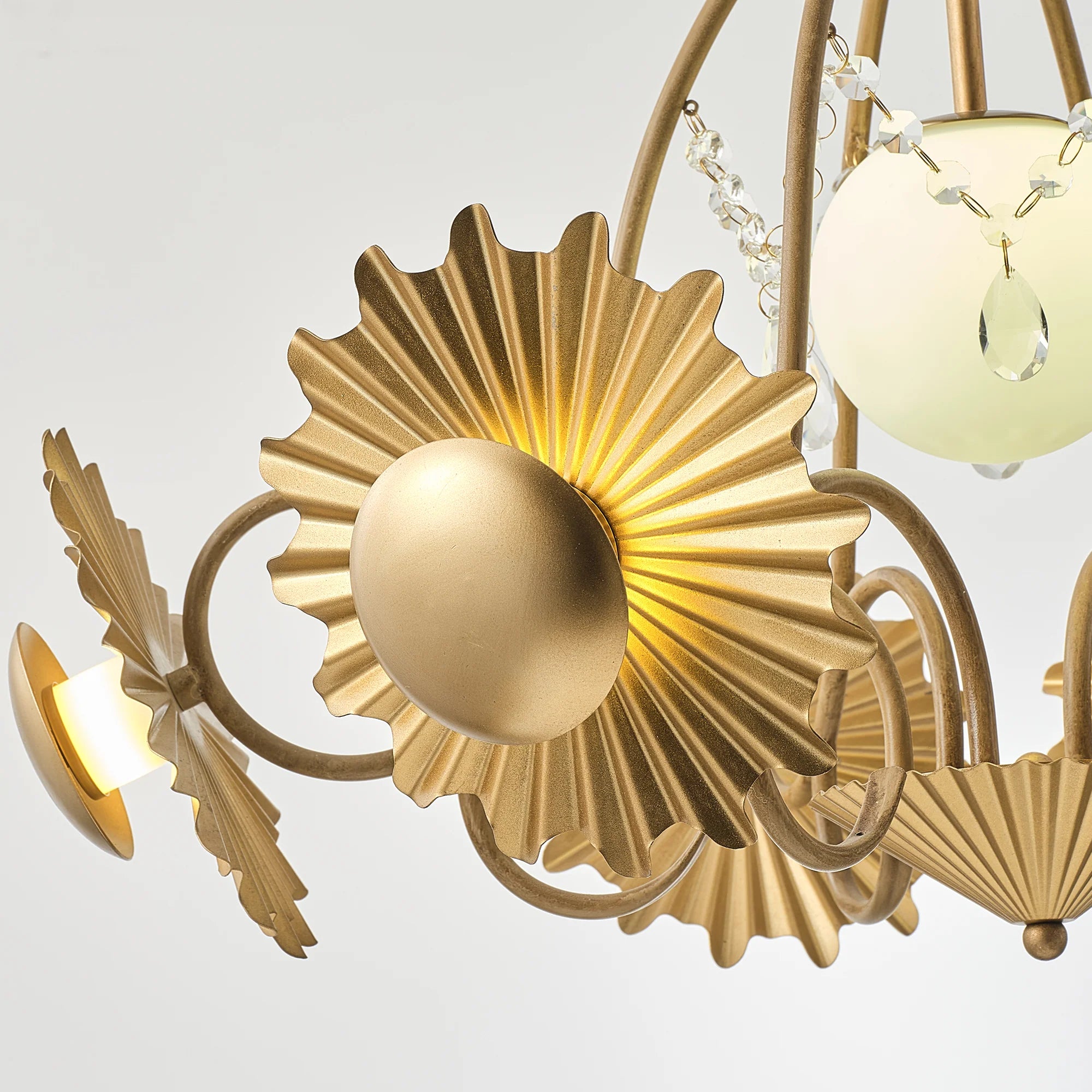 7-Light Botanical Chandelier with Gold Flower Petal Design