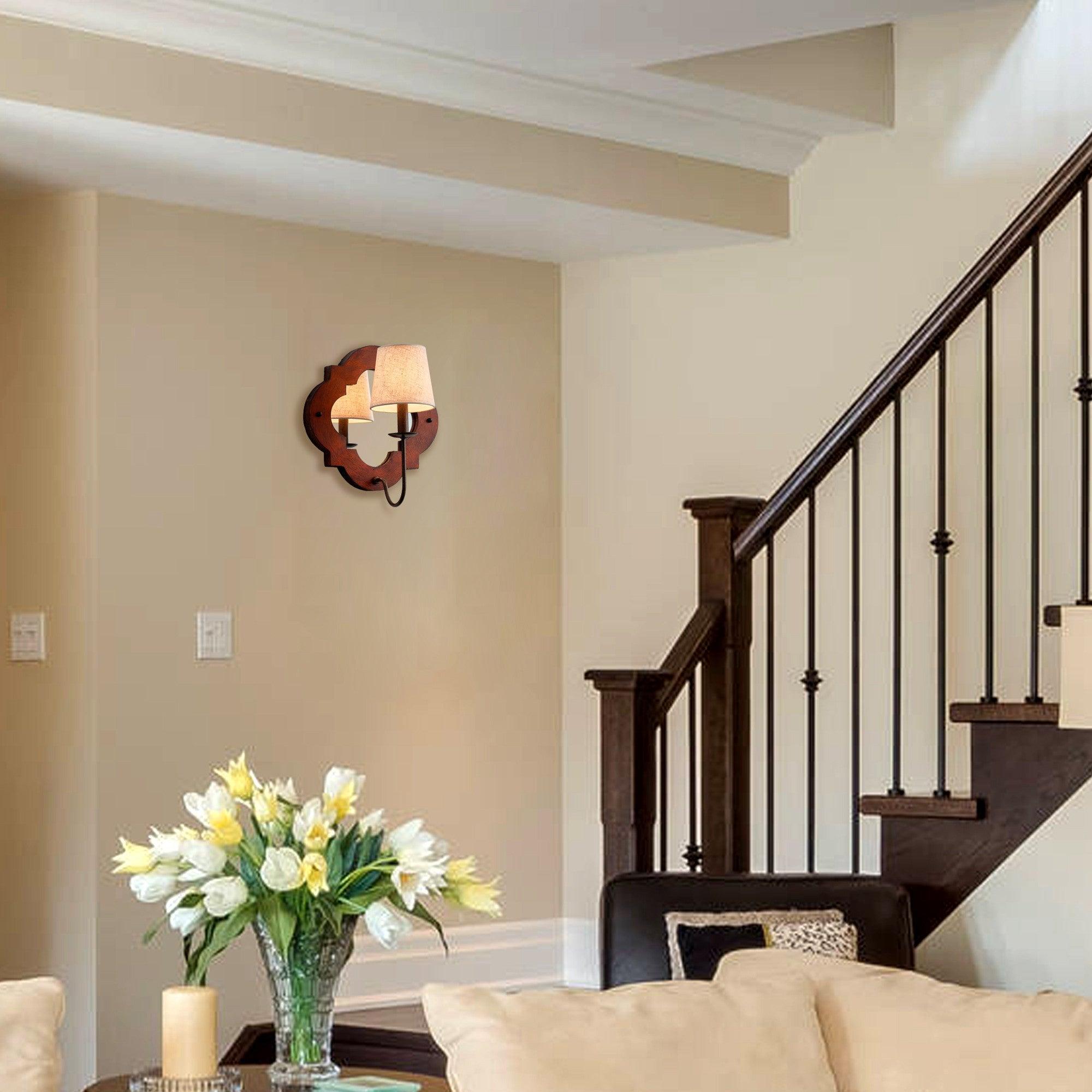 Rustic Iron 1-Light Wood Wall Sconce Light