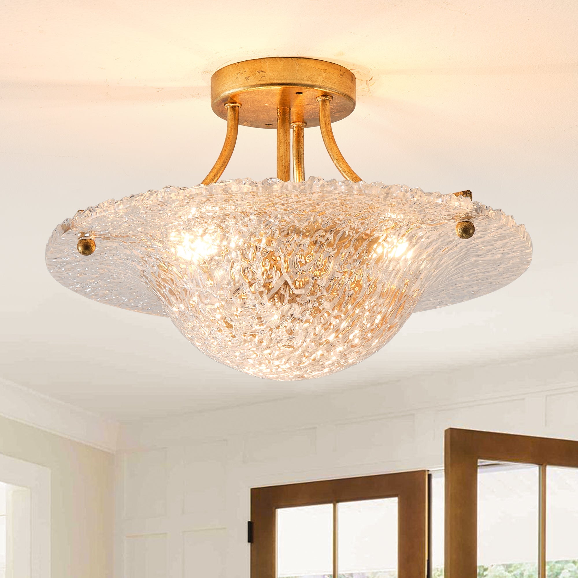 3 Light Page Golden Semi Flush 16 Inch Flush Mount Ceiling Light