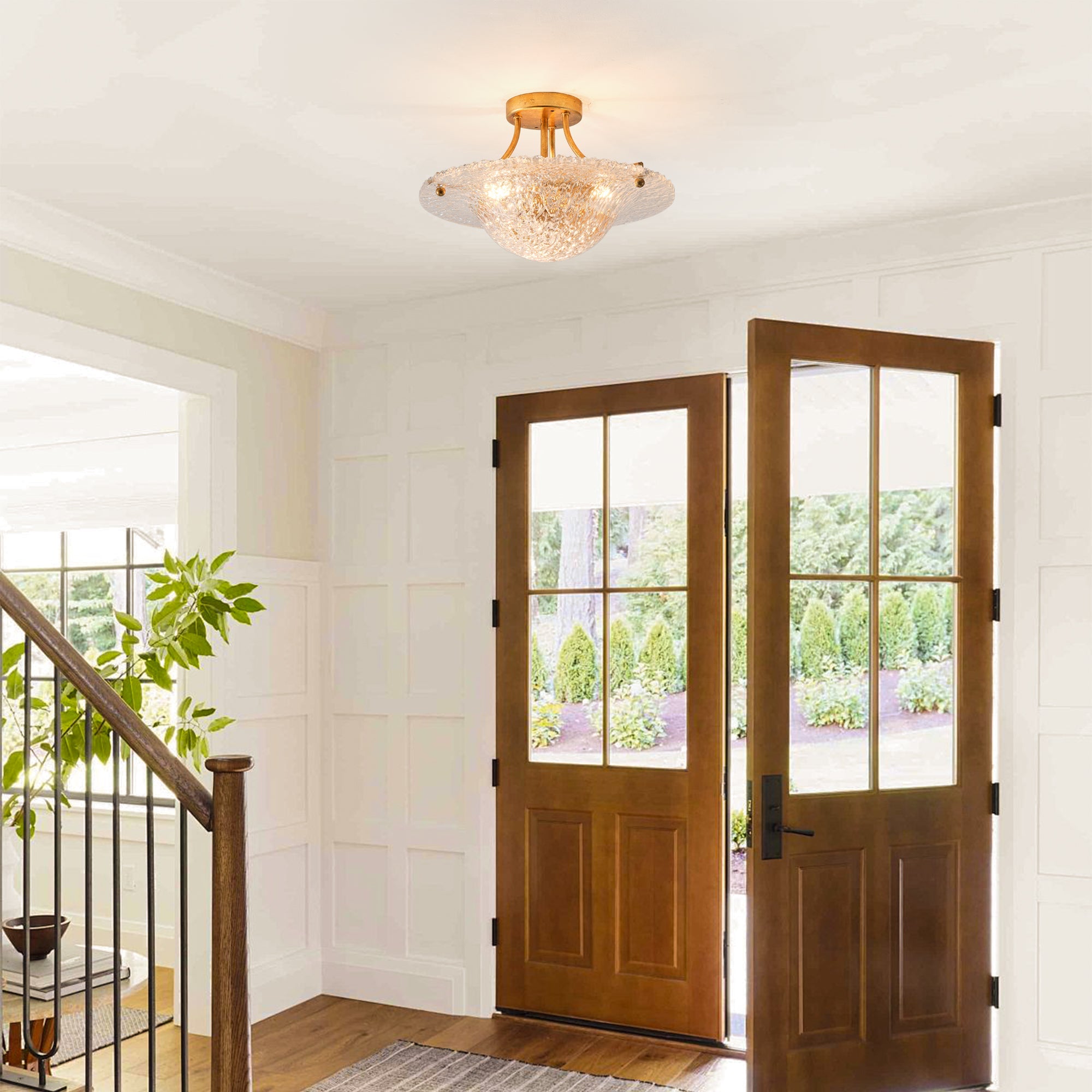 3 Light Page Golden Semi Flush 16 Inch Flush Mount Ceiling Light