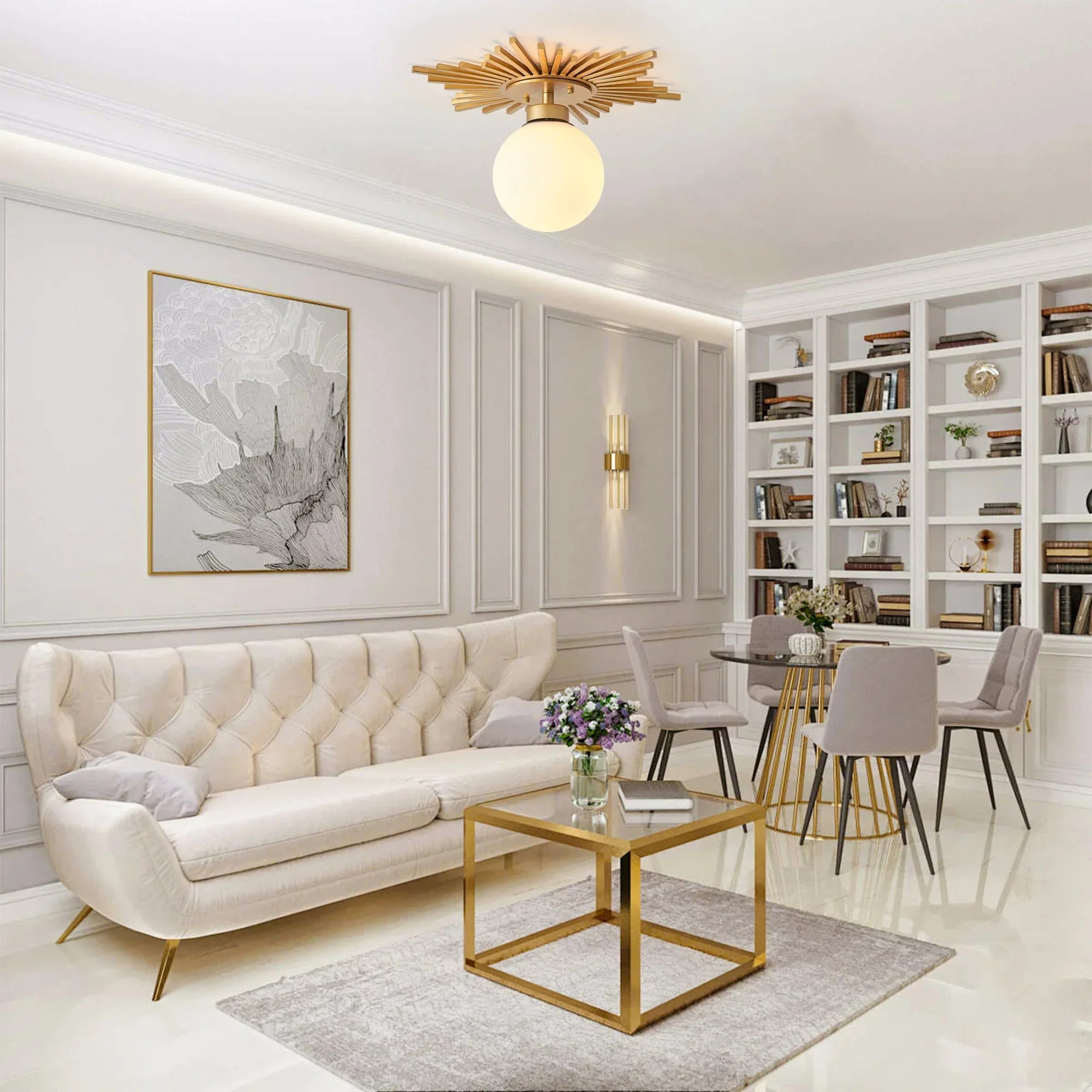 Iris 1 Light Golden Semi Flush Mount Ceiling Light 18 Inch