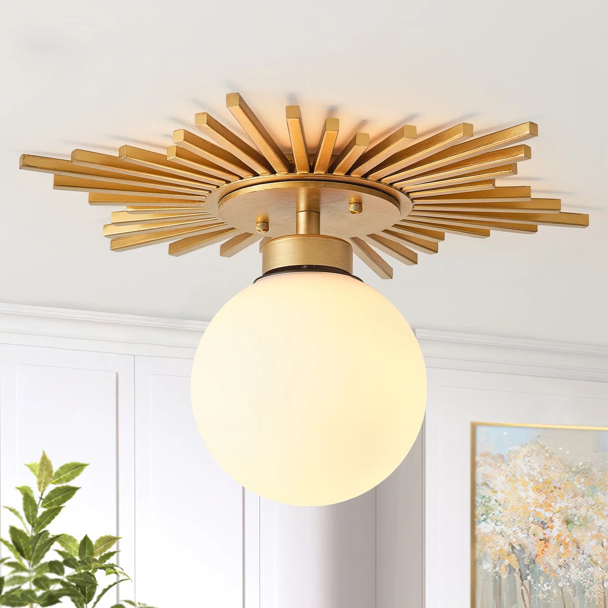 Iris 1 Light Golden Semi Flush Mount Ceiling Light 18 Inch
