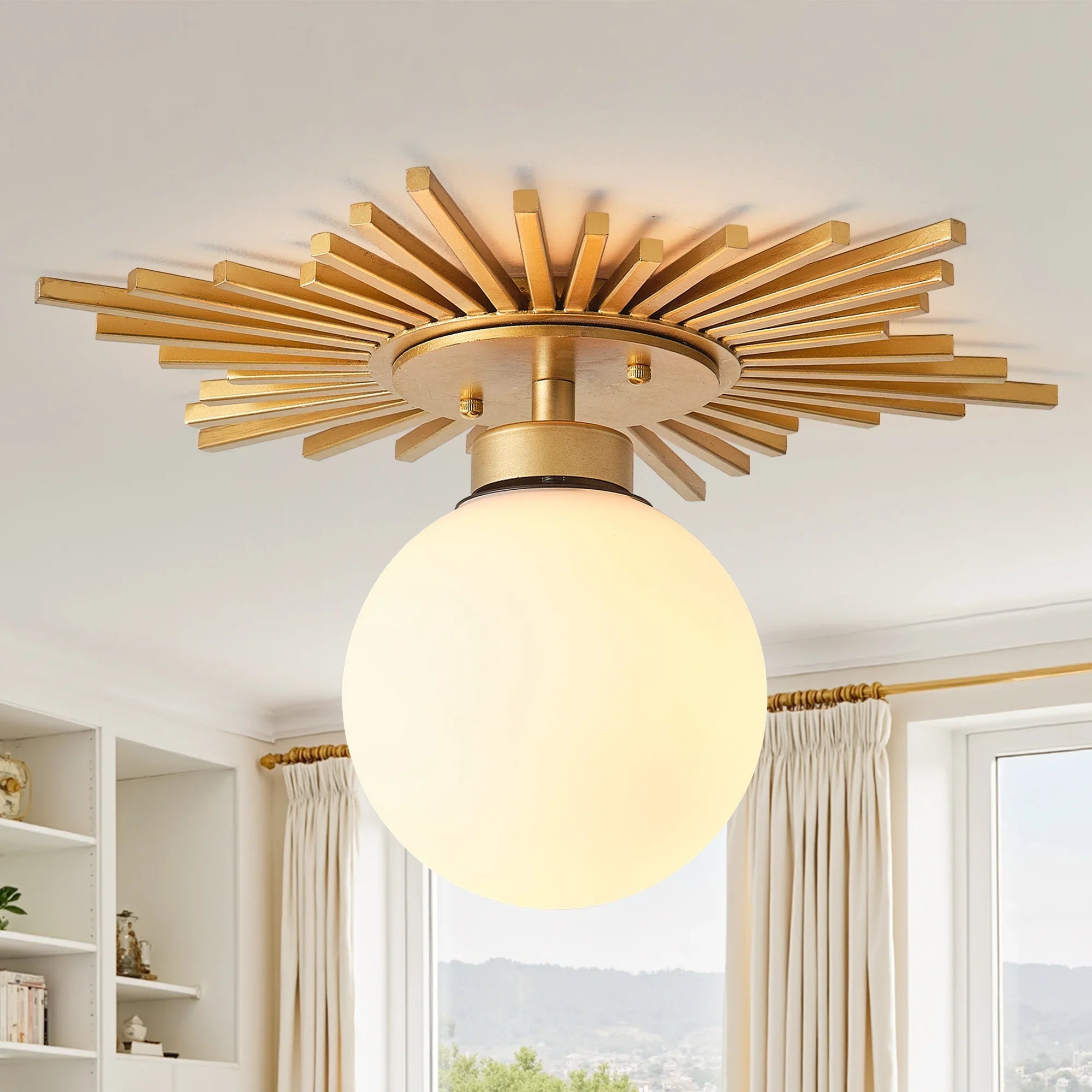 Iris 1 Light Golden Semi Flush Mount Ceiling Light 18 Inch
